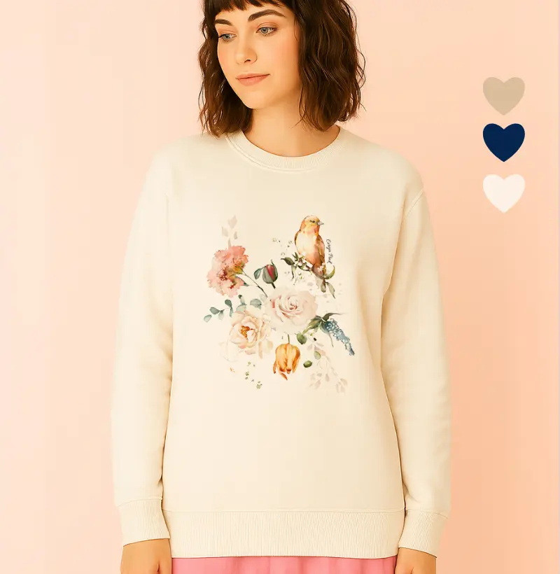 Moletom Ilustrado Pássaro e Flores