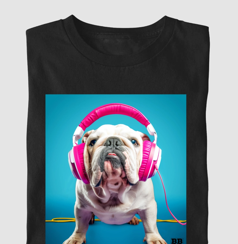Camiseta Bulldog Ingles "Headphones" 