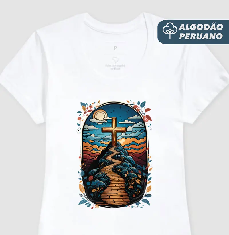 Camiseta Fem. Algodão Peruano Caminho da Cruz - Camiseta Algodão Peruano