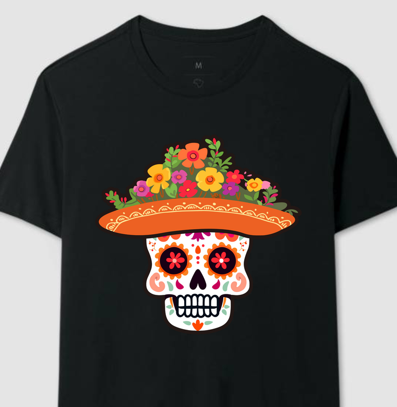 Coleção Caveiras Mexicanas - Chapel Laranja + Flores Coloridas