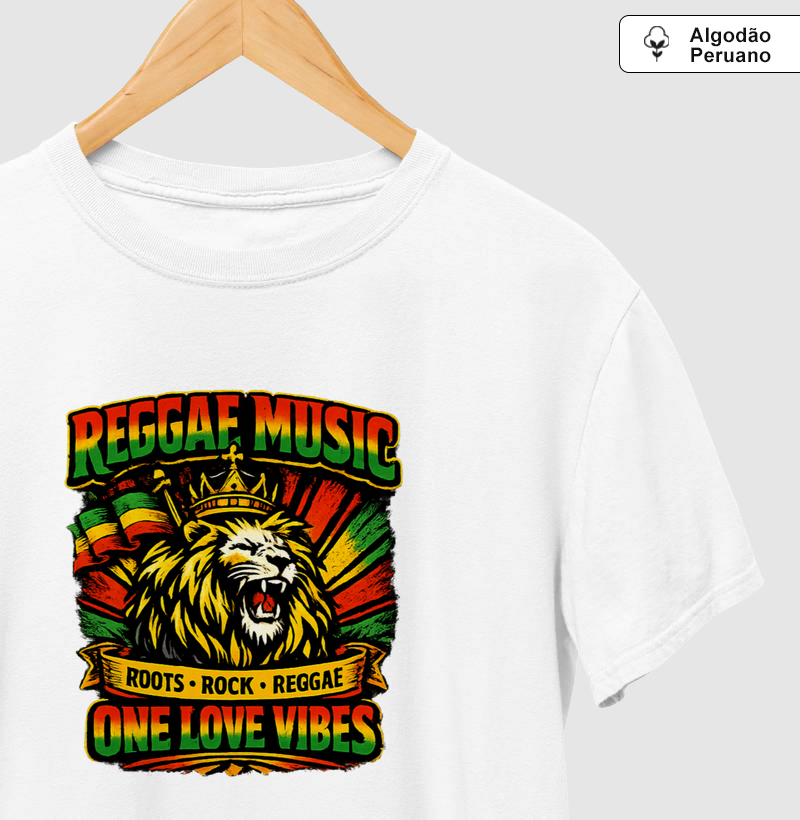 Camiseta One Love. One Vibe. Reggae Music. Coleção Reggae Music. Masculina e Feminina. Algodão Peruano.