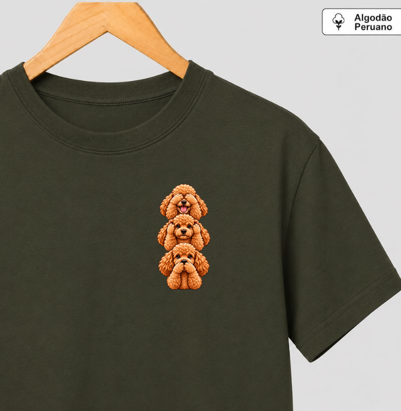Ver, ouvir e falar versão Poodle (minimal) - Camiseta Algodão Peruano