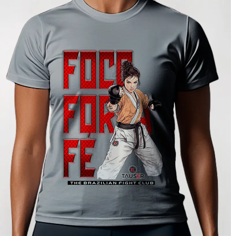 Camiseta Feminina 100% algodão, estampa Foco,Força,Fé