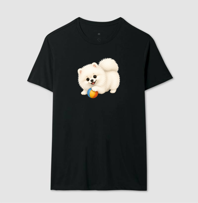 Pomerânia (Spitz Alemão) Branco - Desenho Animado - Camiseta