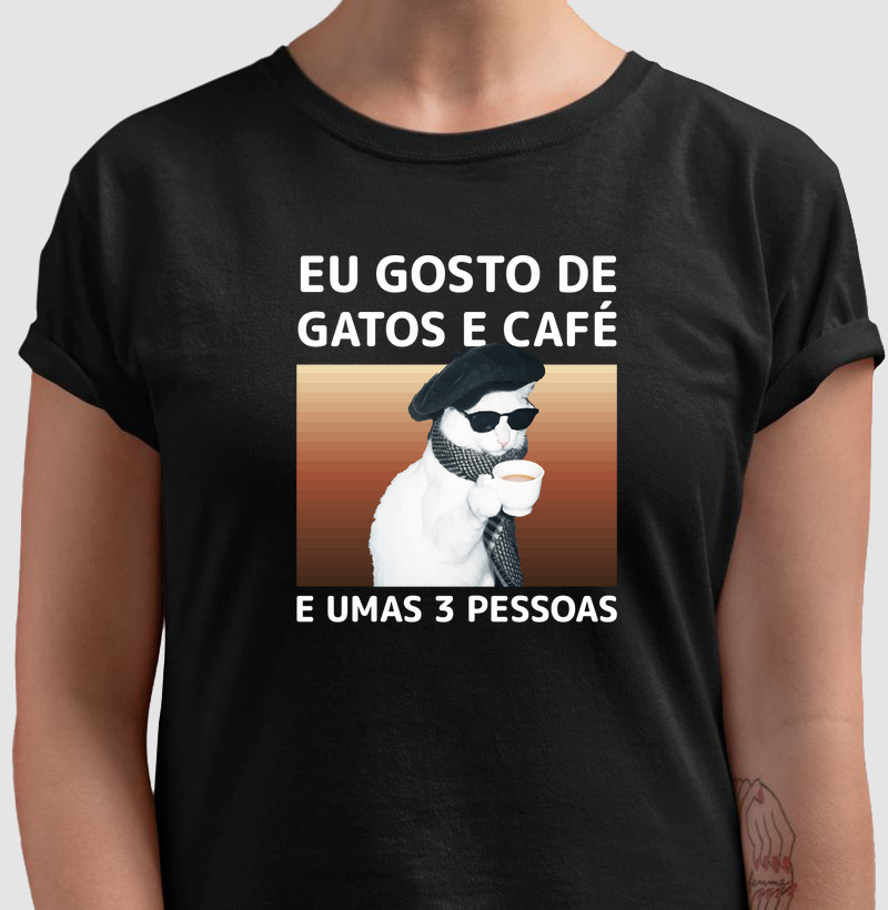 Camiseta Eu Gosto de Gatos e Café