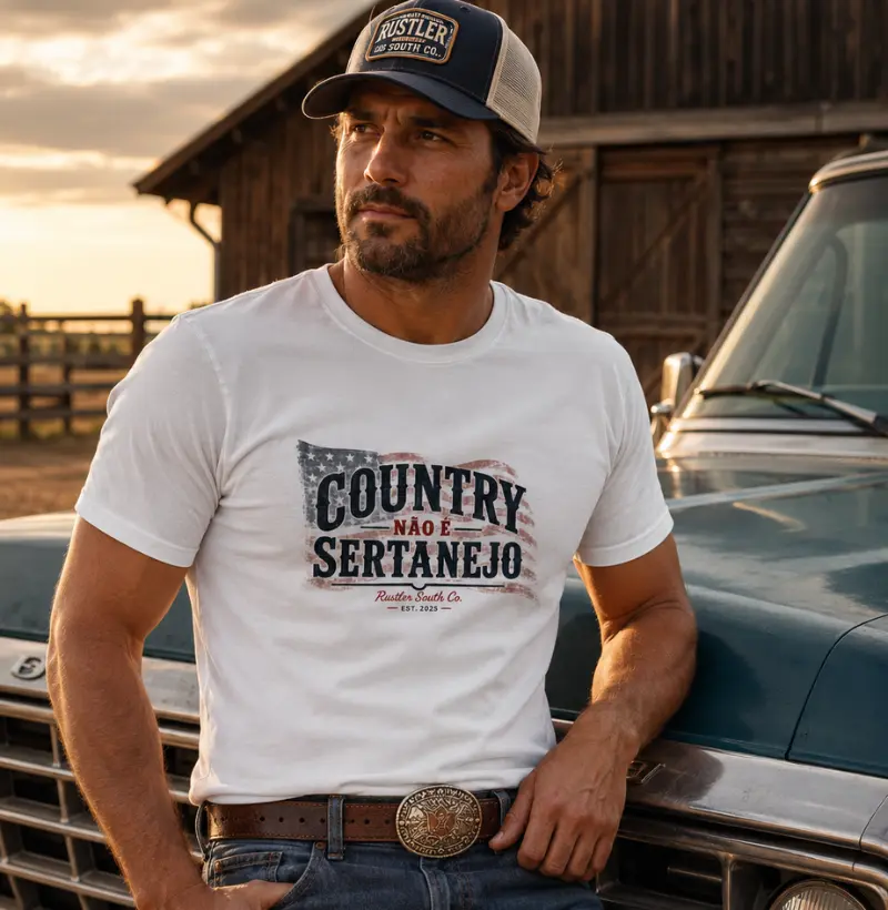 Camiseta Country Não é Sertanejo | Algodão Peruano Premium | Rustler South Co.