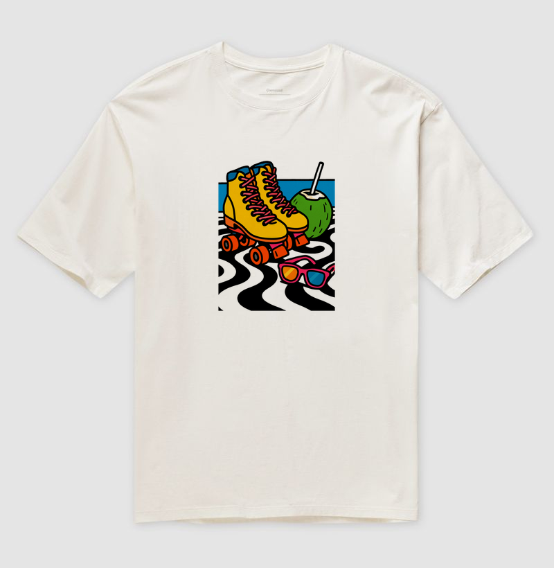 Camiseta Oversized Pausa no Calçadão — Patins & Água de Coco | Posto80