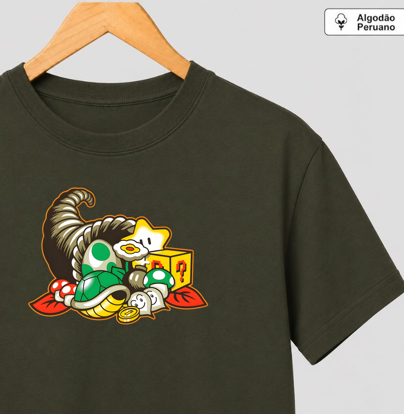 Super Mario - Power Ups - Camiseta Algodão Peruano