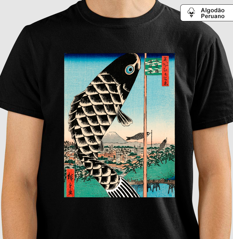 Camiseta Hiroshige Carpas Japonesas Algodão Peruano Premium