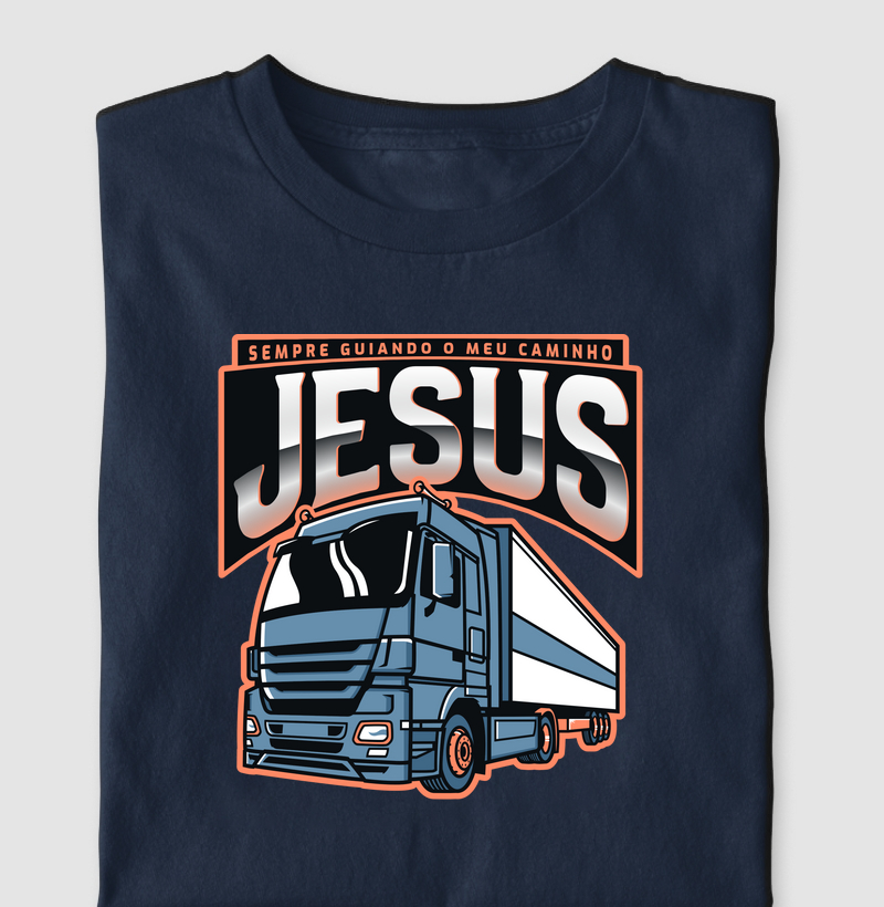 Camiseta Religiosa Caminhoneiro Jesus Meu Copiloto Guiando meu Caminho