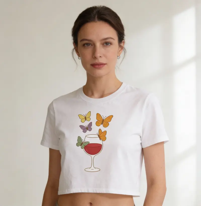 Camiseta Cropped Wine Butterflies
