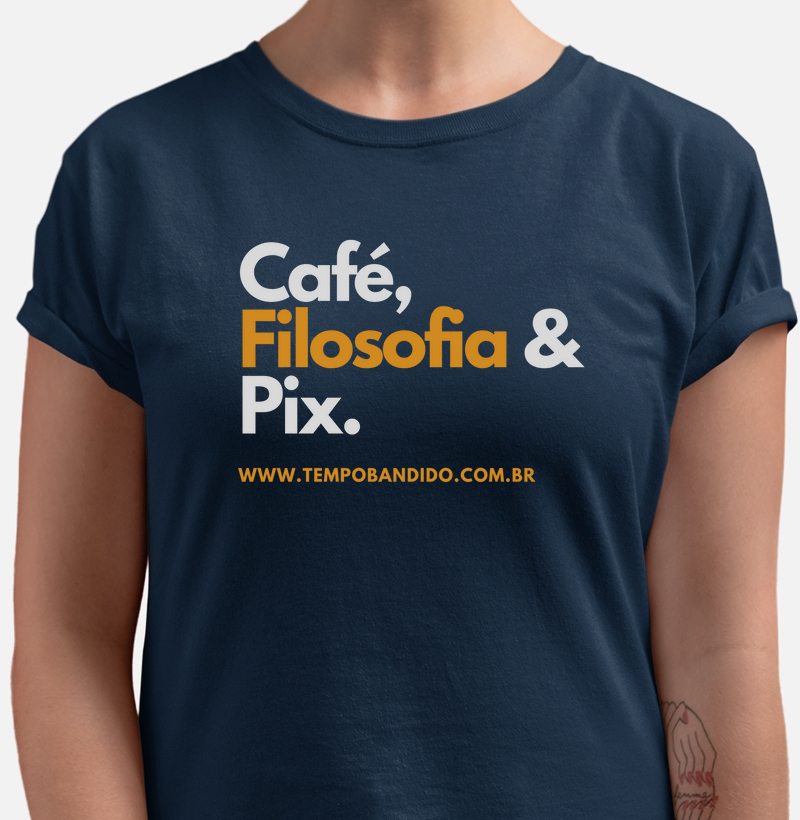 Camiseta Café Filosofia e Pix Dourada