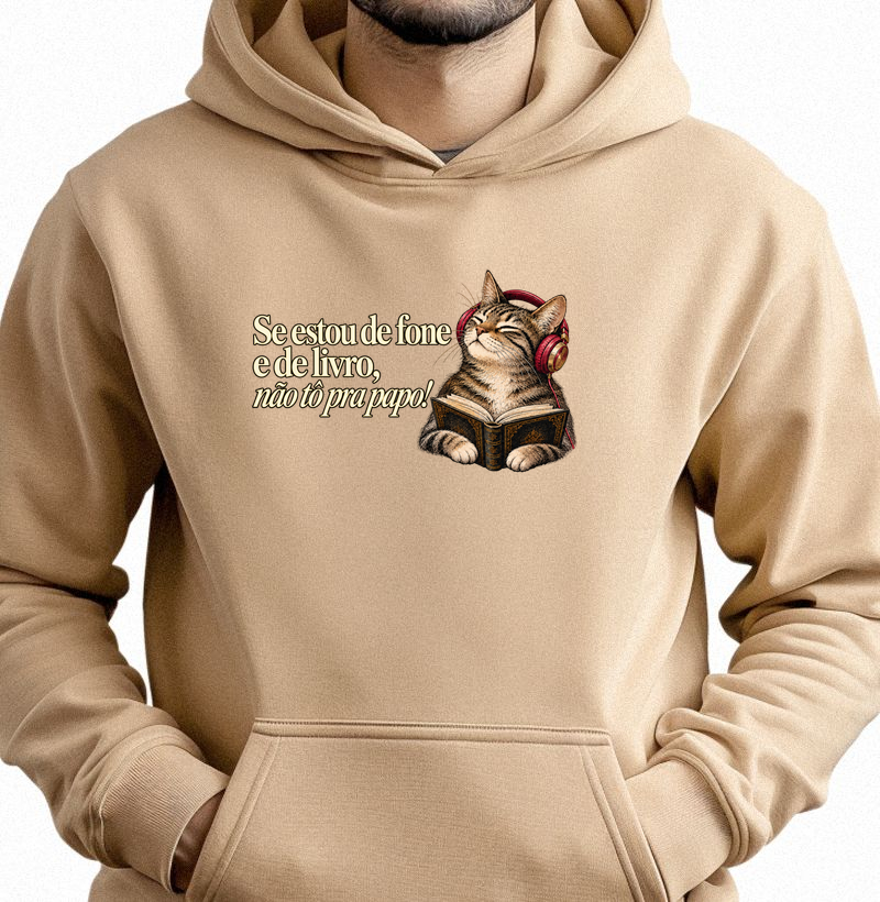 Se estou de fone e de livro - Hoodie Moletom