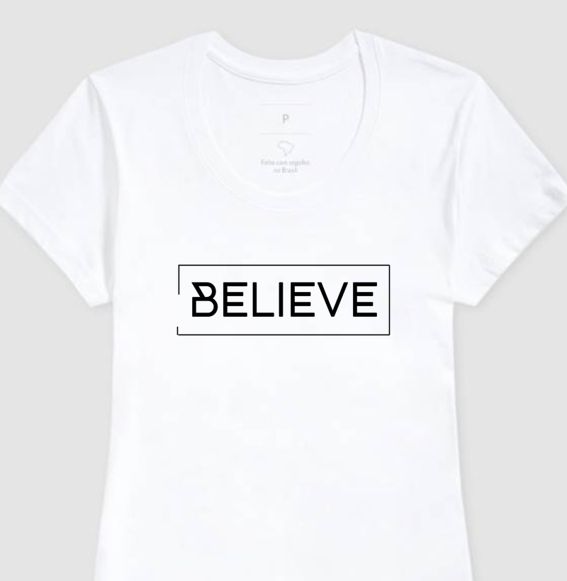 Camiseta Feminina BELIEVE - Estampa Preta