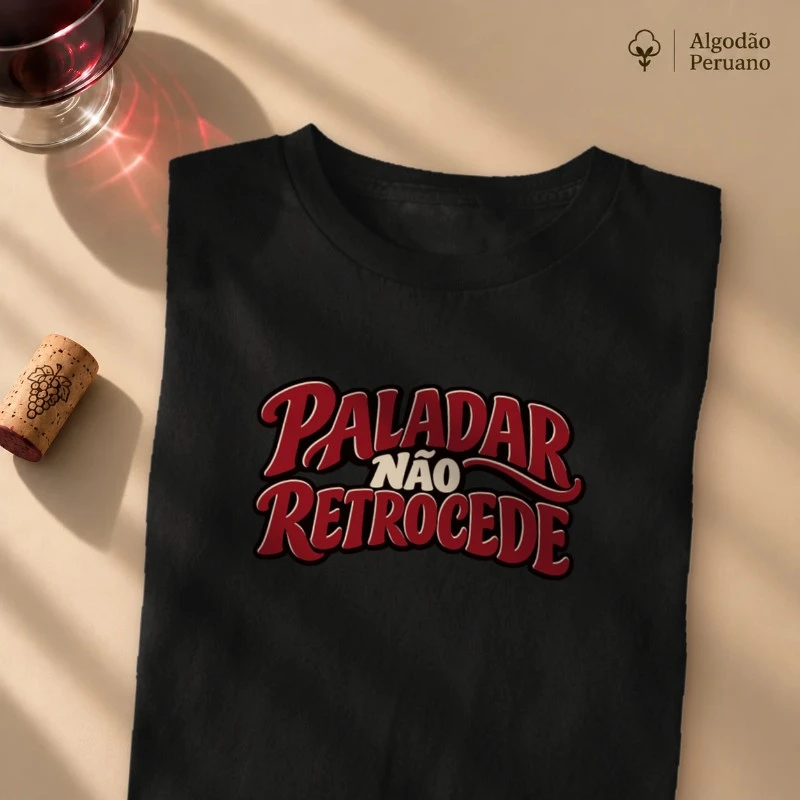 Camiseta Paladar Não Retrocede – Frase Divertida de Vinho - Camiseta Algodão Peruano