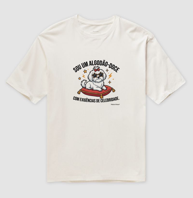 CAMISETA OVERSIZED MALTÊS ALGODÃO-DOCE - Camiseta Oversized