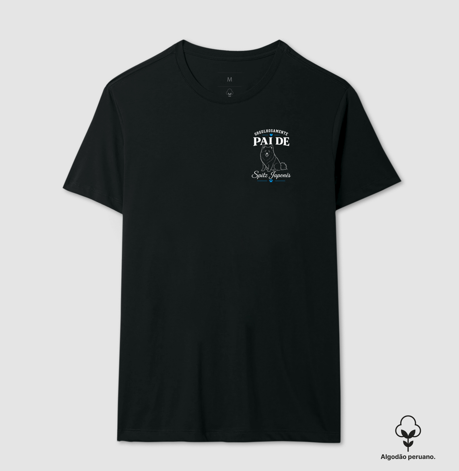 Orgulhosamente Pai de Spitz Japonês - Camiseta Algodão Peruano