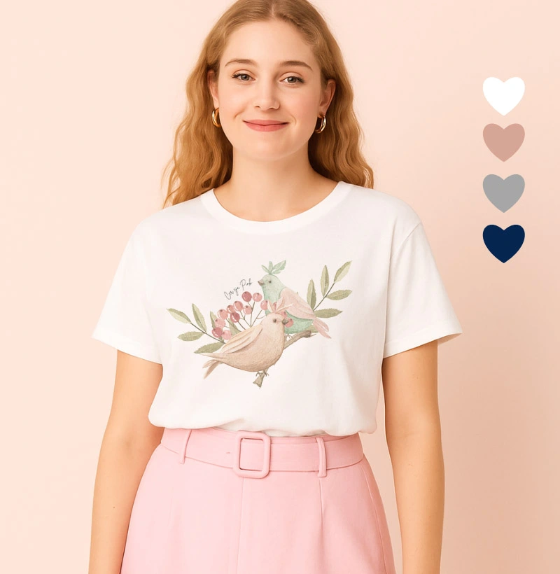 Camiseta Feminina Ilustrada Pássaros