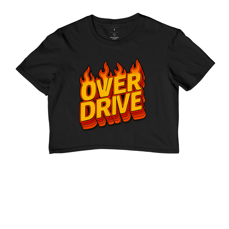 Camiseta Overdrive - Letras em Chamas Estilo Rock Retrô