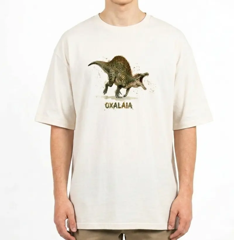 Camiseta Dinossauro Oversized Oxalaia Rugido Furioso Algodão Premium Dinoloco
