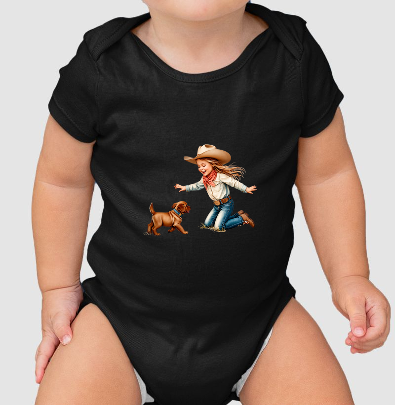 Cowgirl e seu cachorro - body infantil