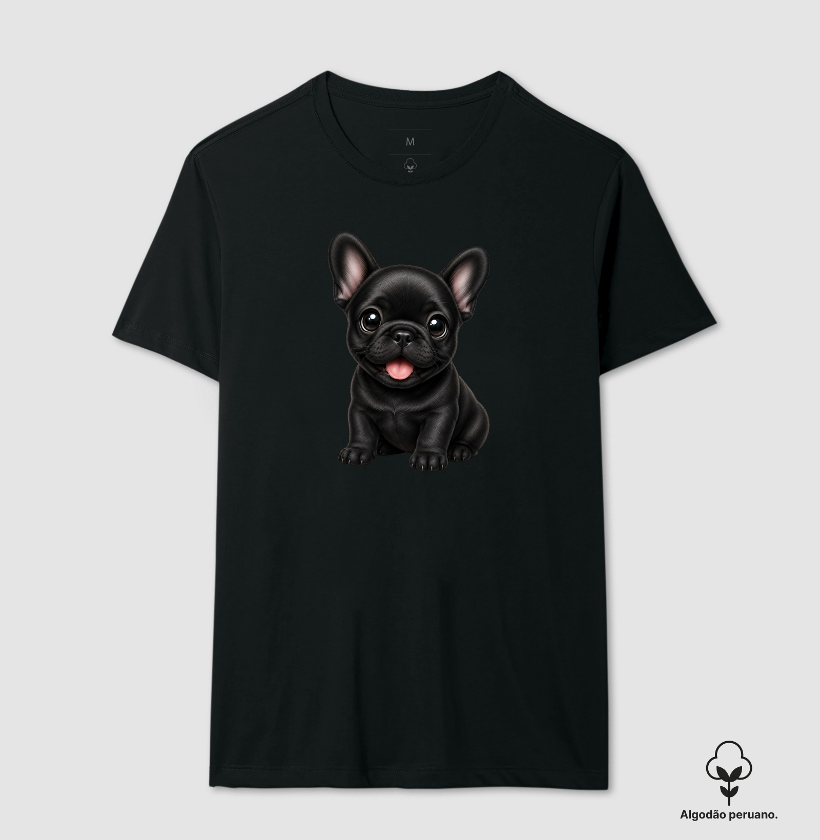 Bulldog (Buldogue) Francês Preto - Desenho Animado - Camiseta Algodão Peruano