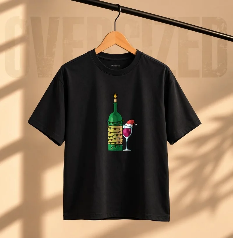 Camiseta Natal com Vinho - Camiseta Oversized