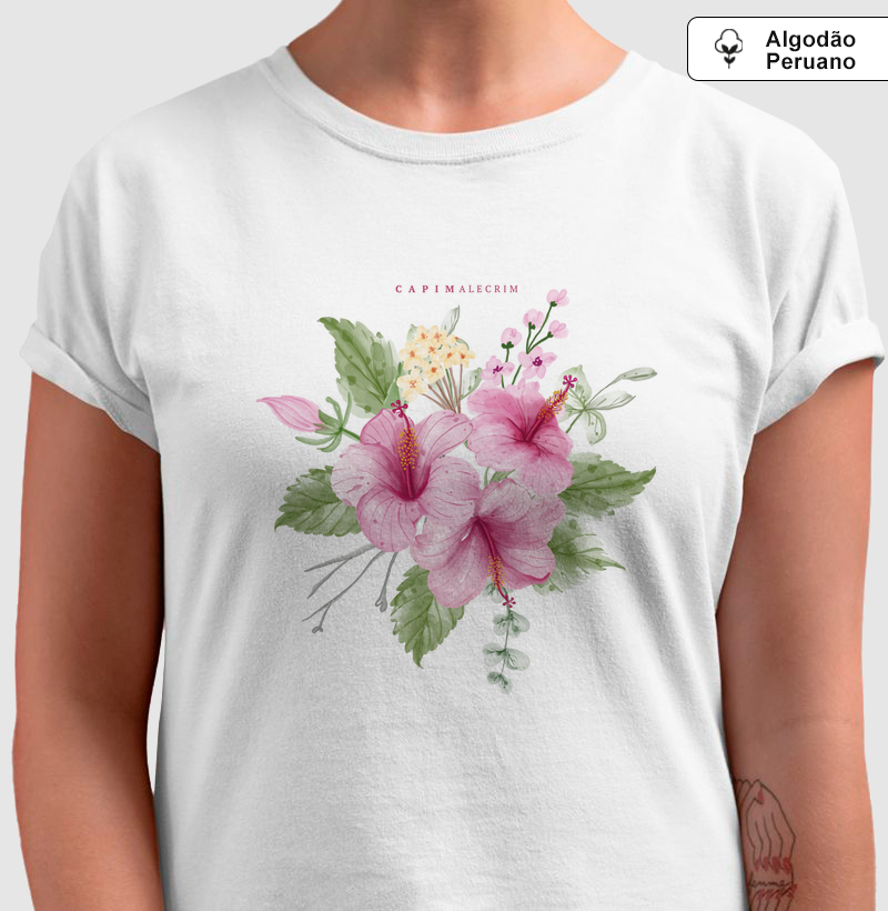 T-shirt Arranjo Hibisco - Algodão Peruano