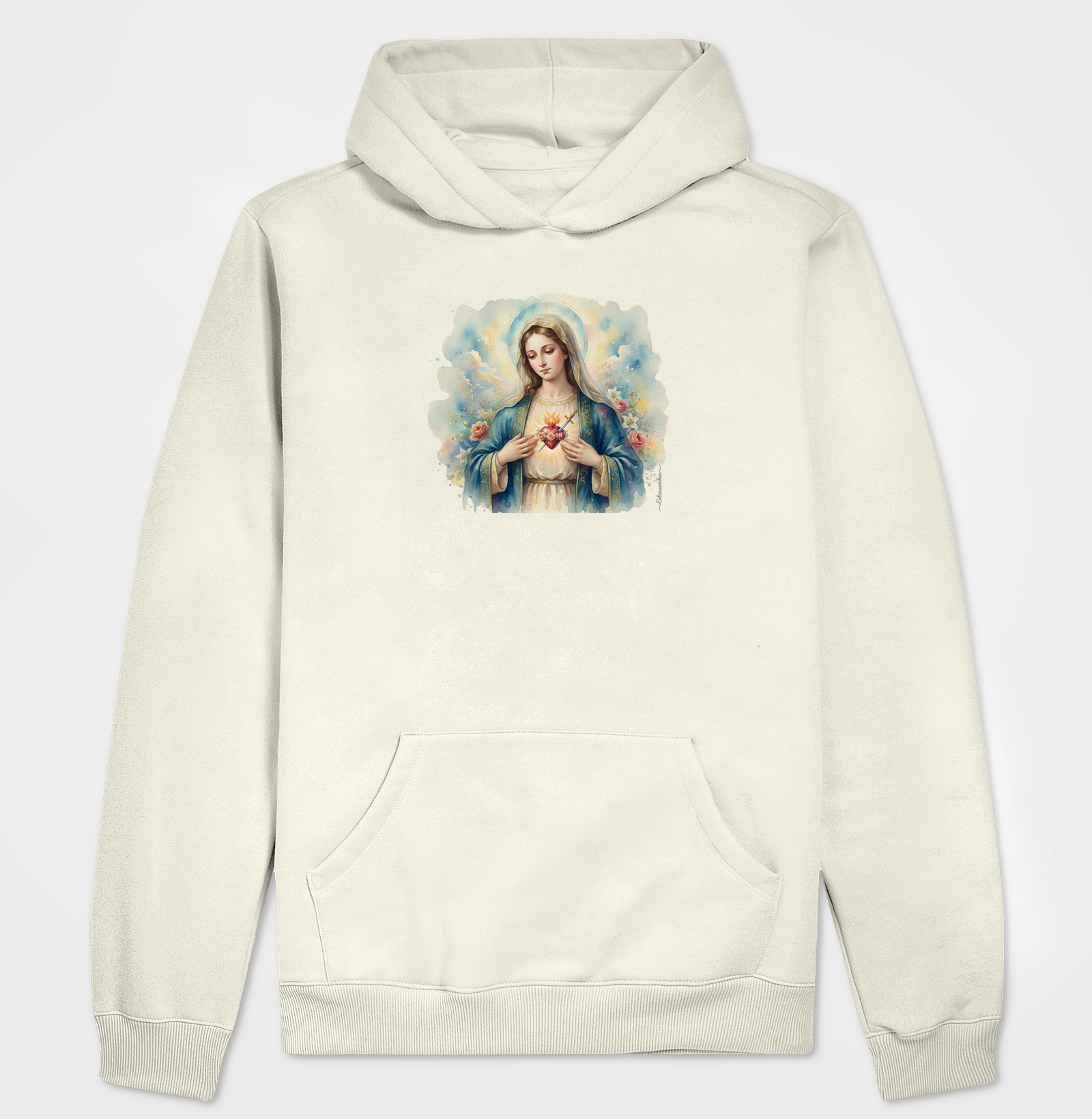 Imaculado Coração de Maria - Estampa Aquarela - Hoodie Moletom