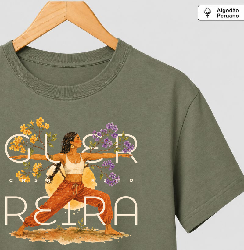 Guerreira II - Yoga em Flor - Camiseta Algodão Peruano
