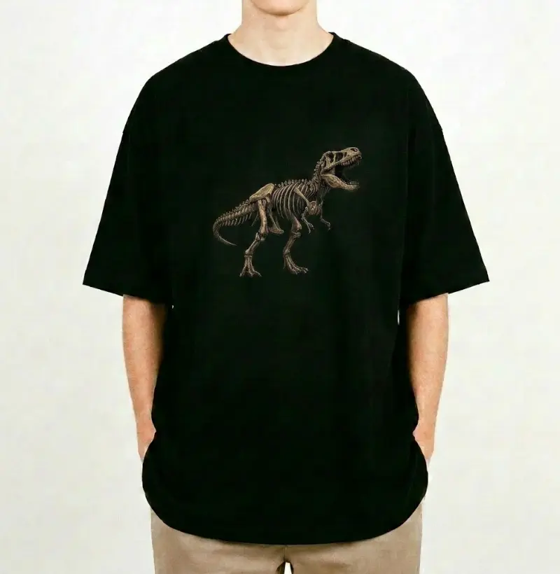 Camiseta Dinossauro Oversized Fóssil T-rex Algodão Premium Dinoloco