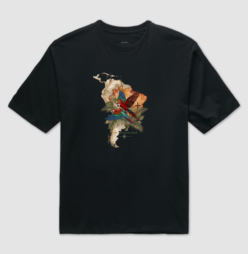 Arara-Vermelha - Terra de Santa Cruz - Fé, História e Natureza - Camiseta Oversized