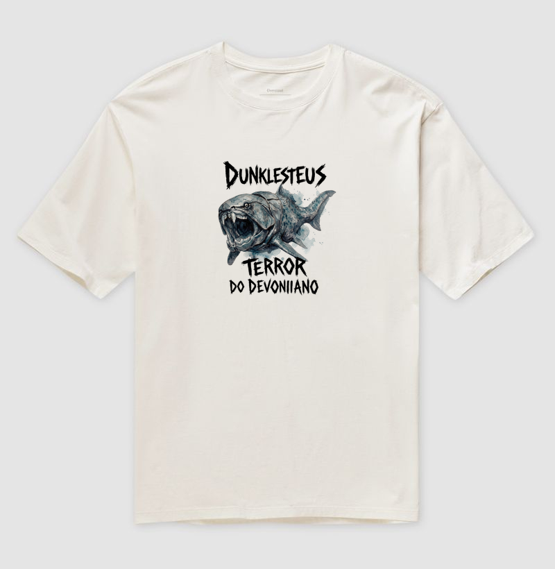  Camiseta Dinossauro Dunkleosteus Ataque Preta Algodão Premium Dinoloco 