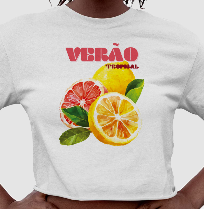 Camiseta Cropped - Verão Tropical (Laranja)
