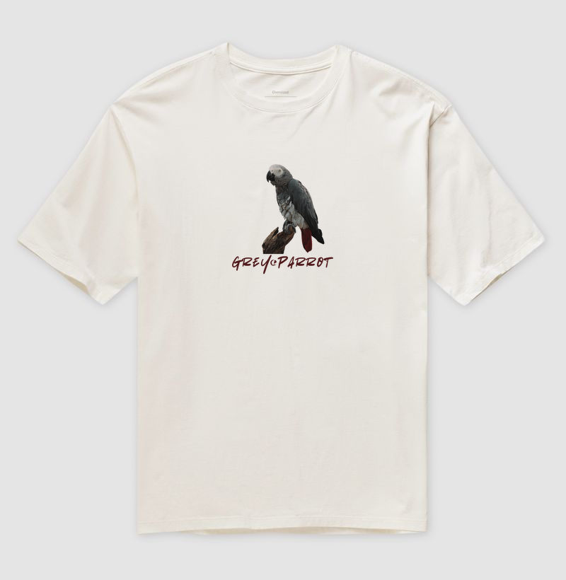 Camiseta Oversized Papagaio do Congo - Grey Parrot
