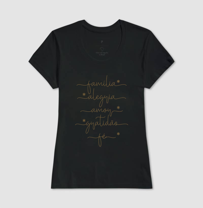 Família, Alegria, Amor, Gratidão, Fé - Estampa Dourada