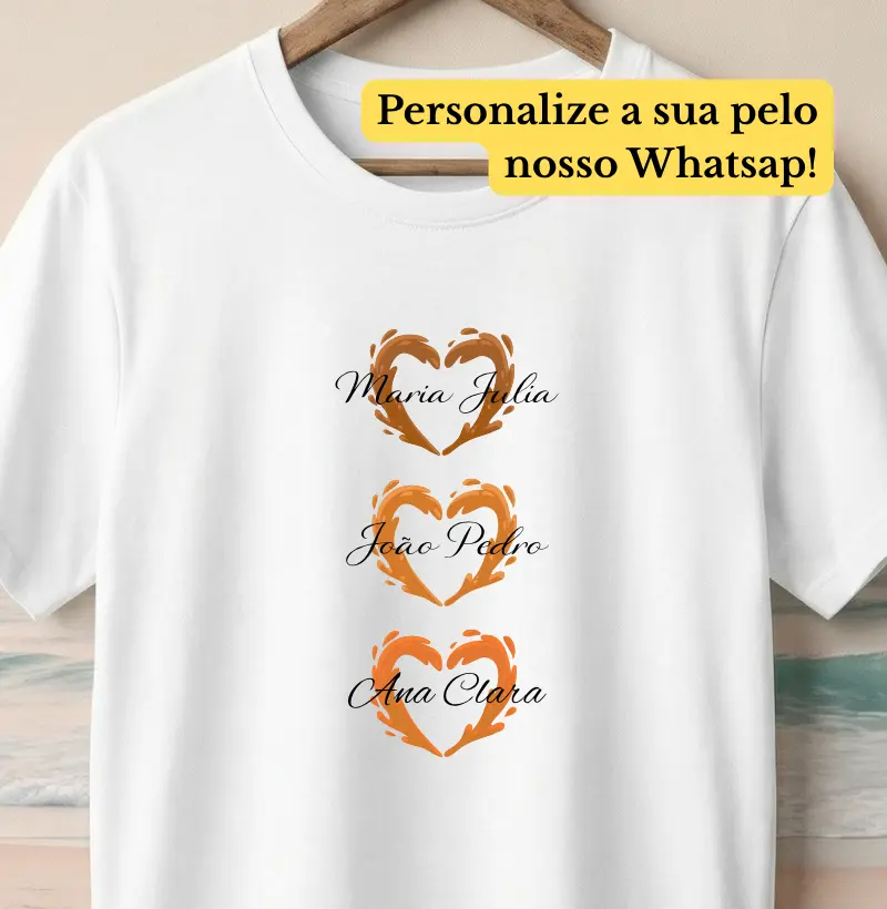 Camiseta Personalizada - CORAÇÕES(azul/beige) E NOMES(até 3)