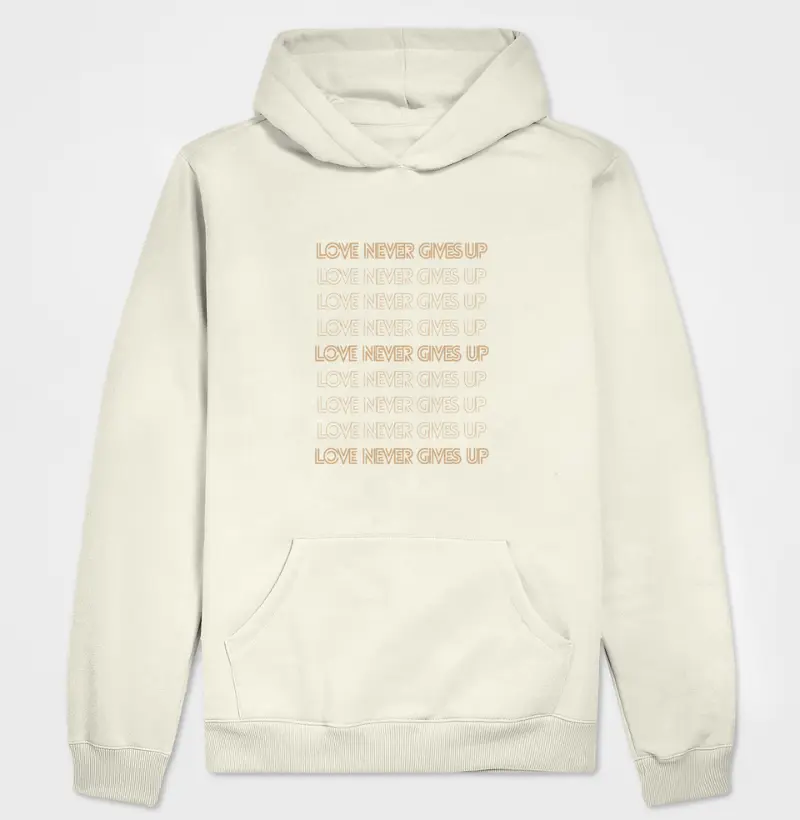 LOVE NEVER GIVES UP moletom Hoodie Slim estampa caramelo