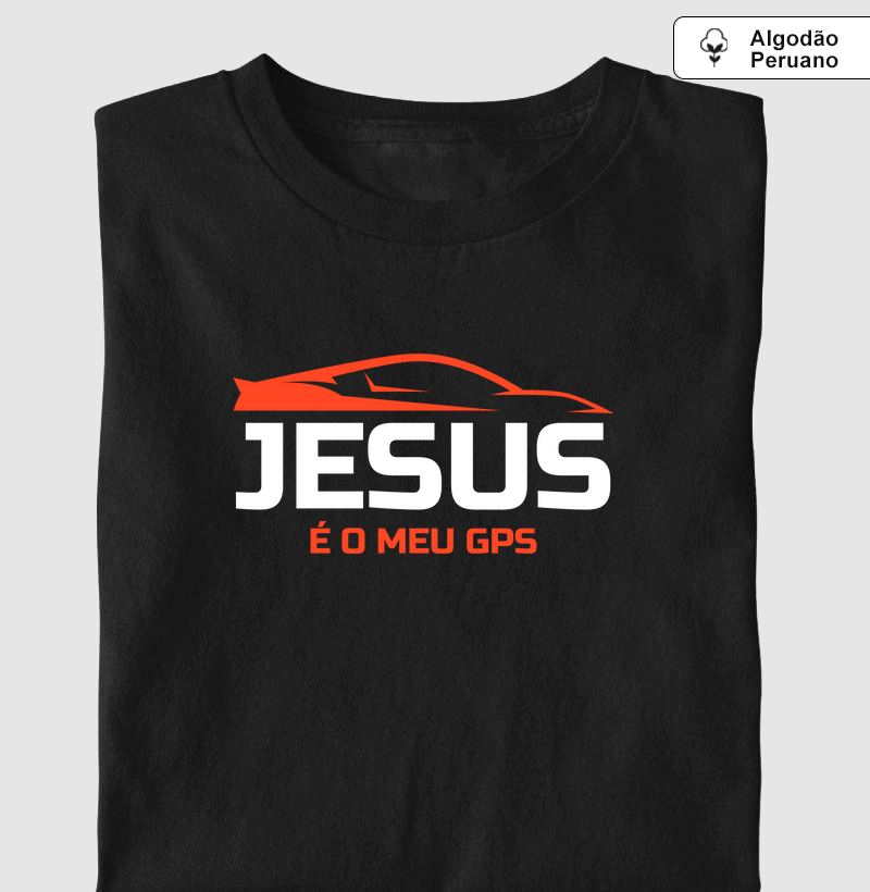 Camiseta Cristã Masculina Jesus é meu GPS Algodão Peruano