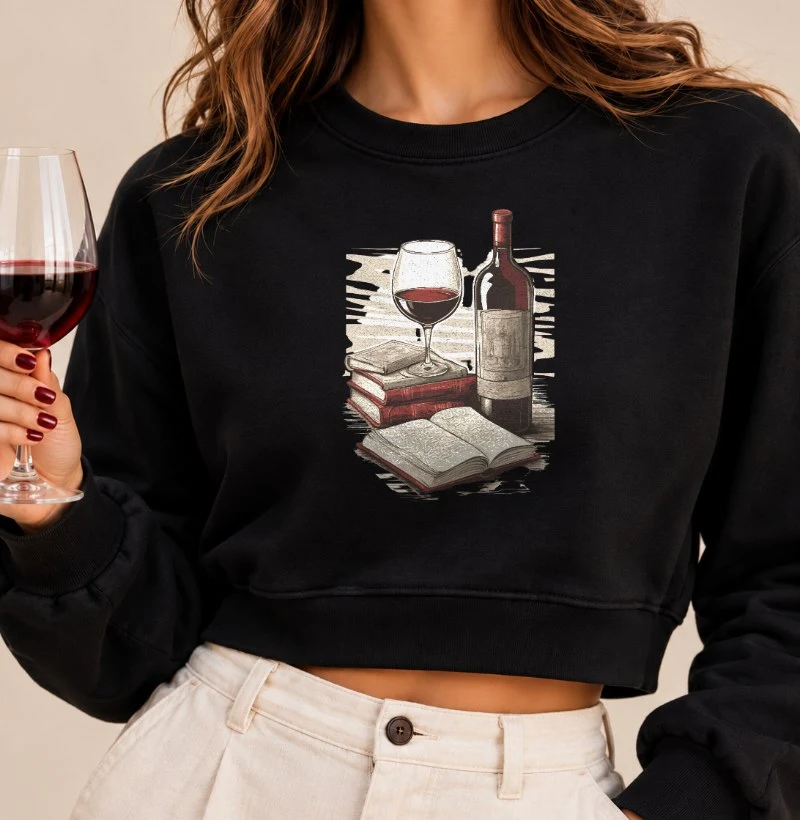 Entre Vinhos e Livros - Cropped Moletom