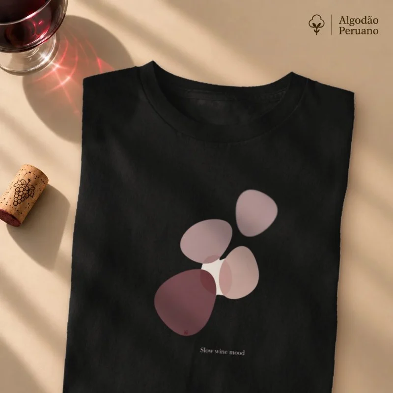  Camiseta Vinho - Slow Wine Mood - Camiseta Algodão Peruano