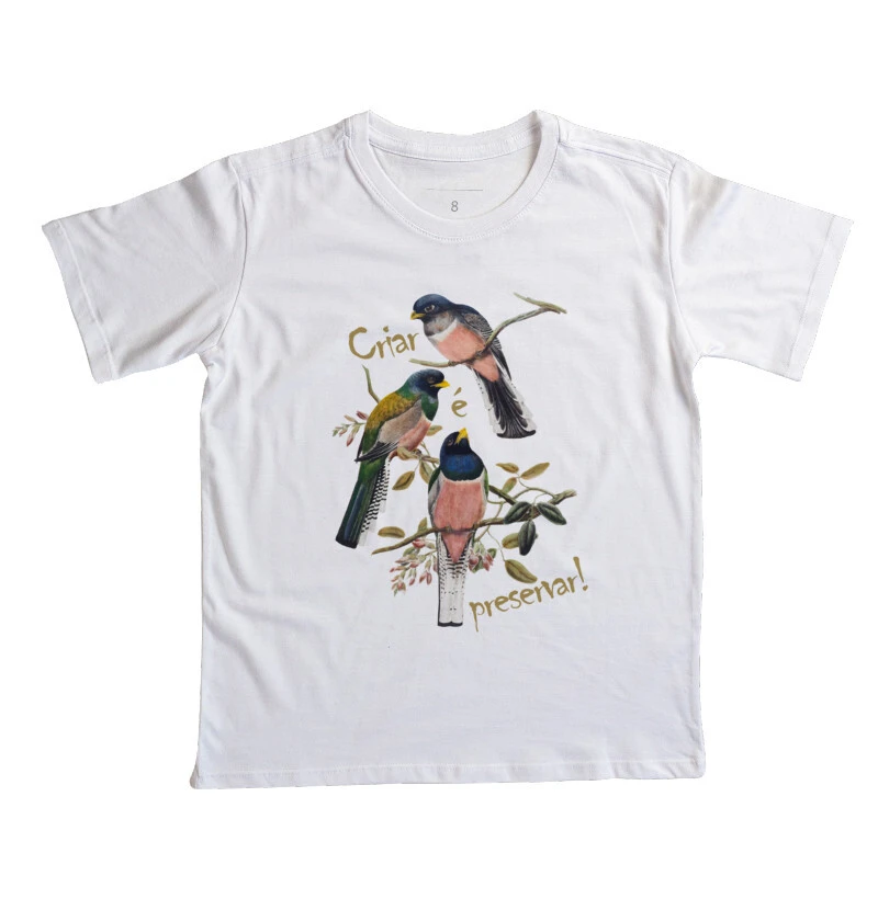 Camiseta Infantil Passarinheiro do Brasil estampa Criar e Preservar