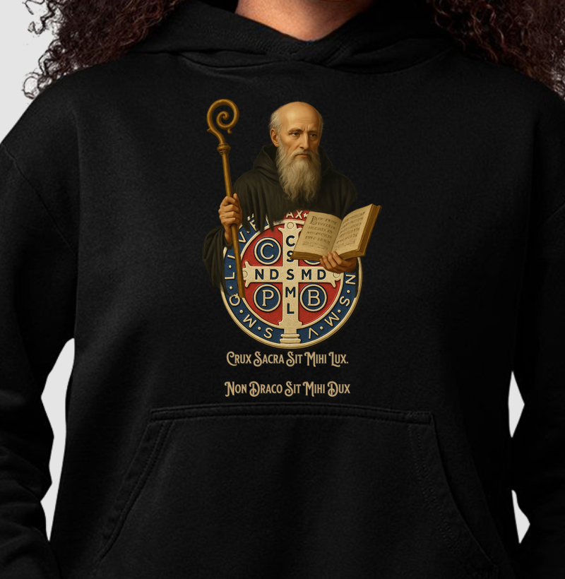 Hoodie Moletom Crux Sacra Sit Mihi Lux.  Non Draco Sit Mihi Dux