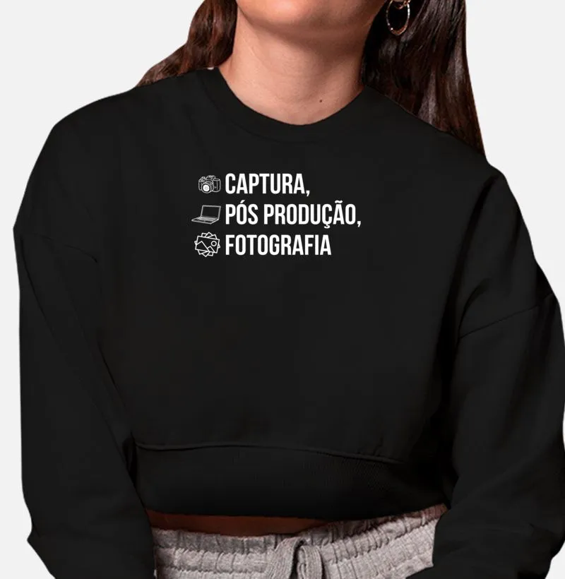 Moletom cropped feminino captura, pós produção, fotografia