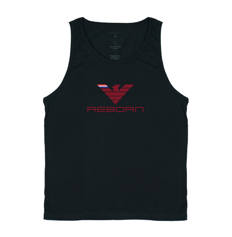 REBORN — RENASCER. MAIS FORTE. MAIS ALTO. Uma obra de arte no peito. Acima, a fênix — imponente, elegante, em tons que brilham com nobreza sobre o branco puro. Suas linhas são precisas, definidas, perfeitas: não é só um símbolo, é a promessa de quem nunca se deita. - Regata