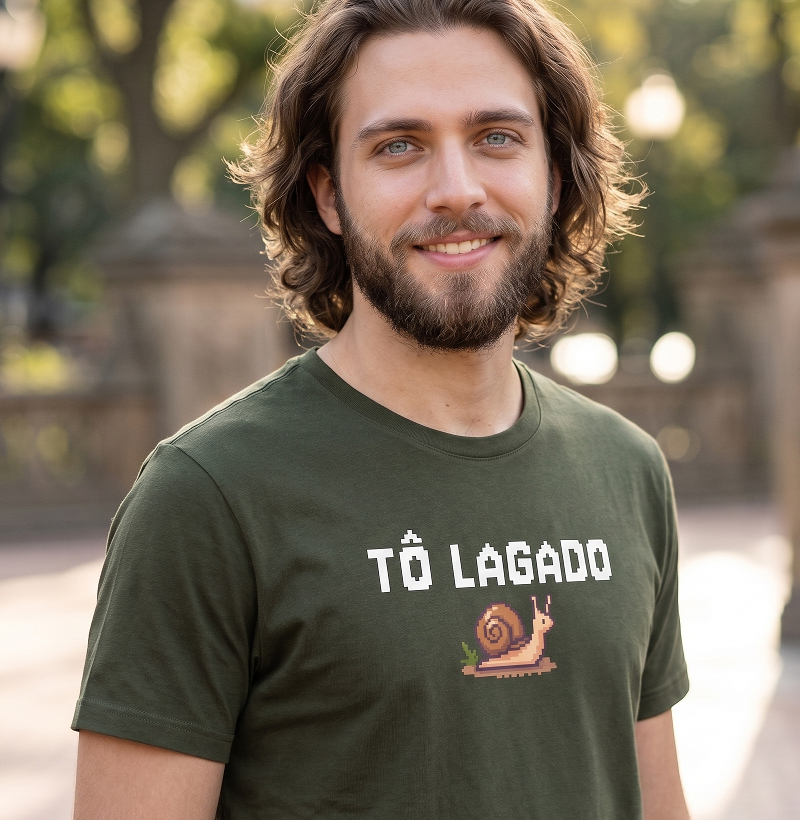 Camiseta Gamer "Tô Lagado" – Edição Caracol Pixel Art