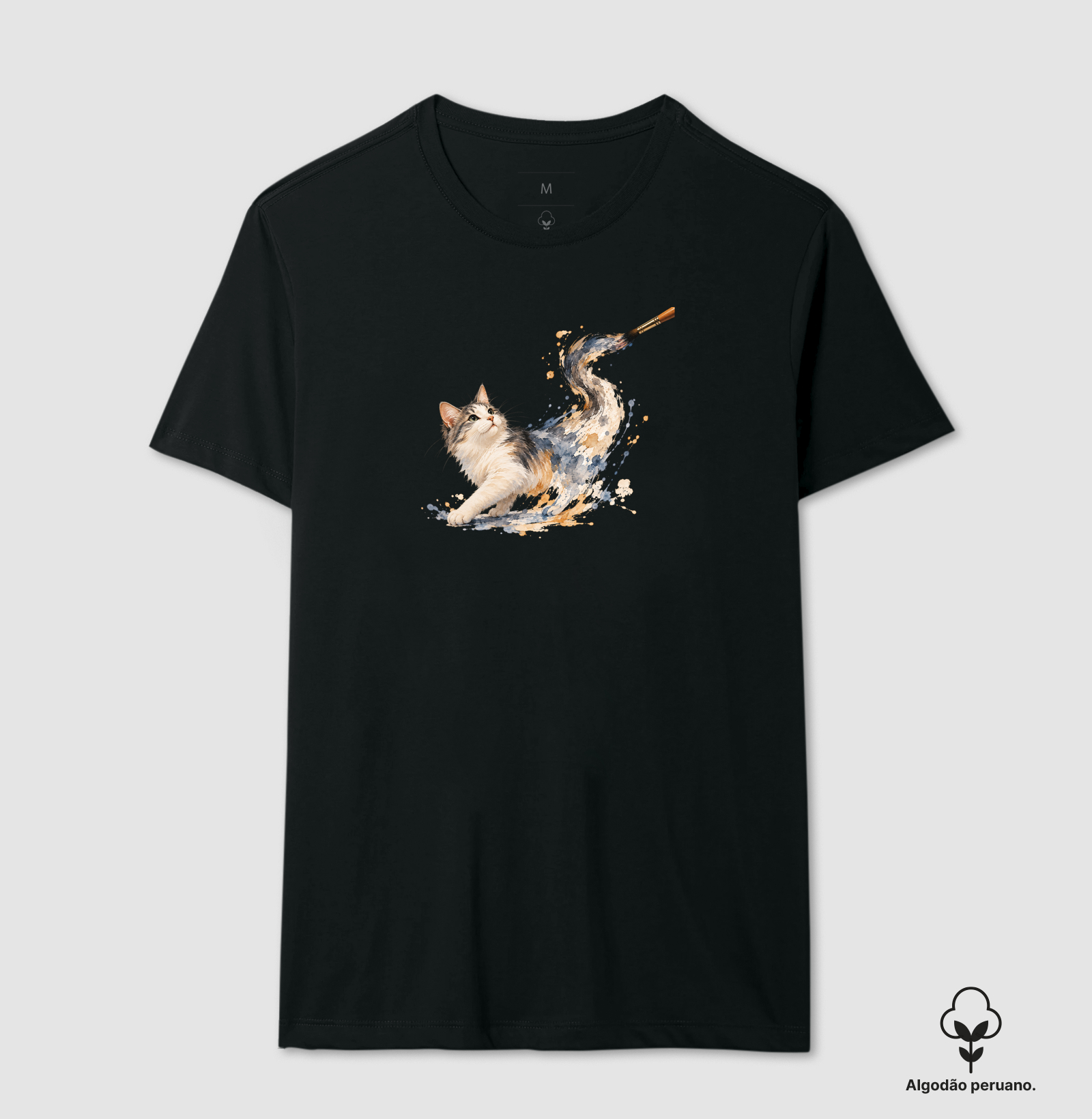 Gato em Aquarela - Camiseta Algodão Peruano