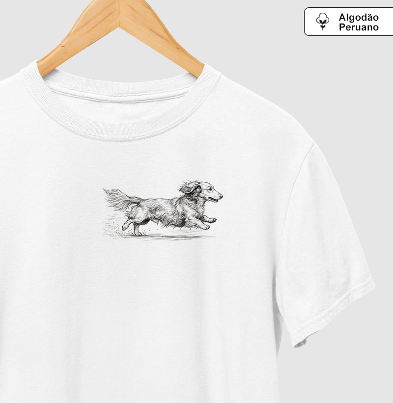 Dachshund Pelo Longo - Desenho - Camiseta Algodão Peruano