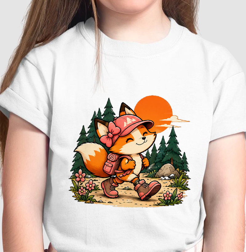 Camiseta Infantil | Raposinha Trilheira Rosa 🦊