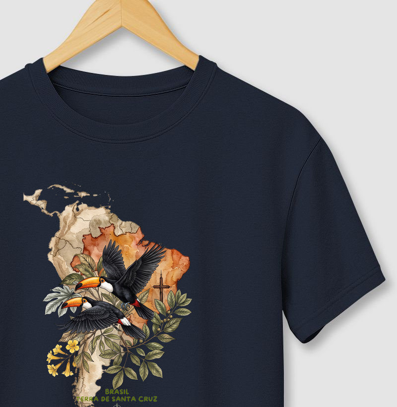 Camiseta Tucanos & Ipê - Brasil Terra de Santa Cruz - Fé, História e Natureza - Camiseta